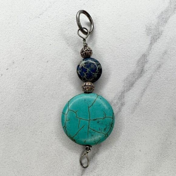 Silver Tone Faux Turquoise Beaded Linear Pendant - Picture 6 of 7